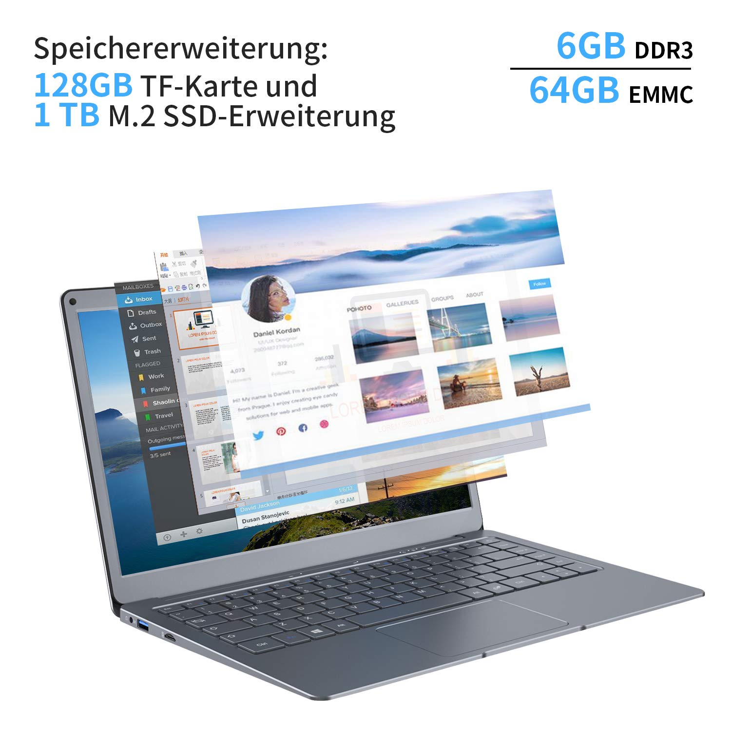 Jumper Laptop Microsoft Office 365 13.3-Inch FHD Notebook 4